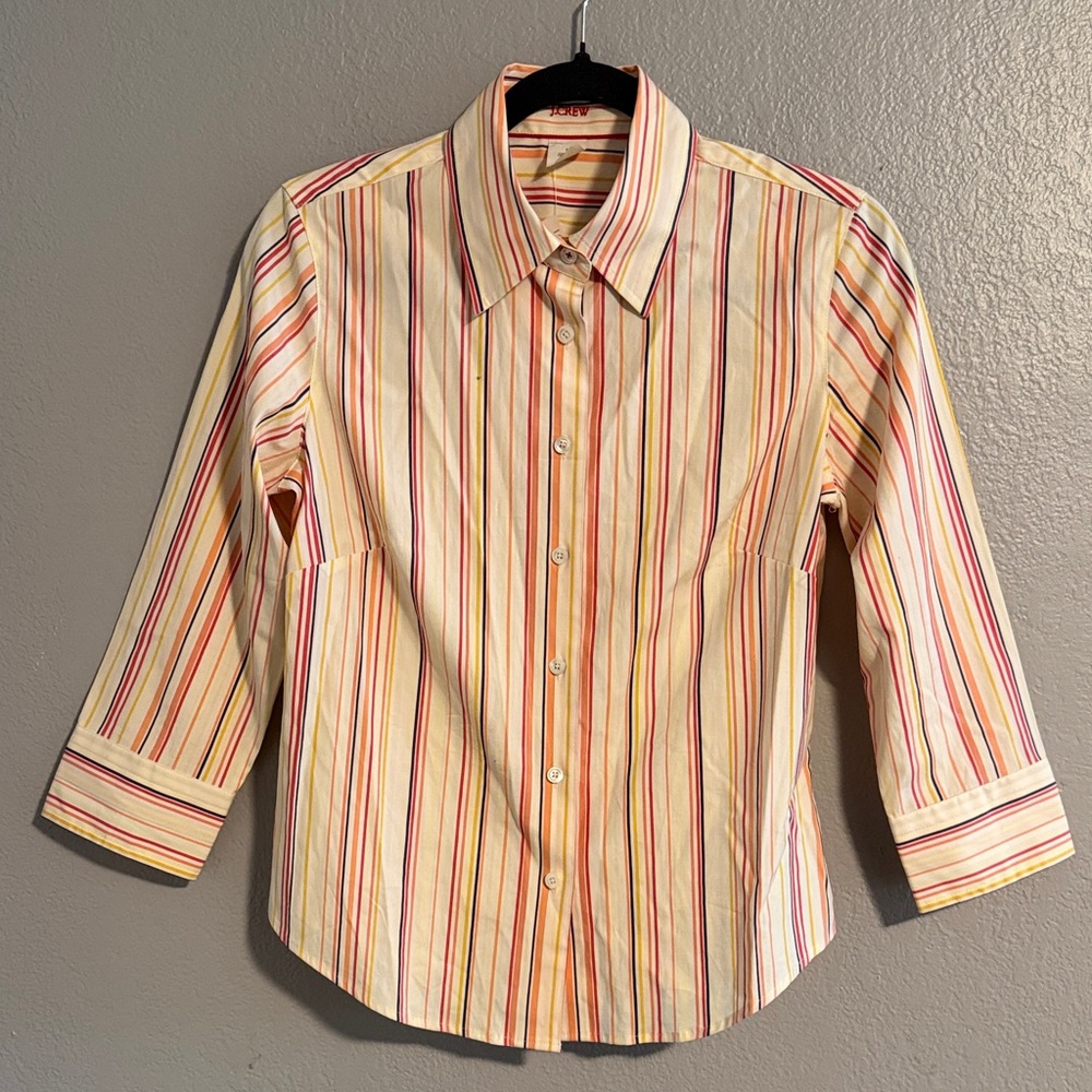 J. Crew Women Multicolor Striped Button Down Shirt w/ 3/4 Sleeves in Size Small - Picture 2 of 6
